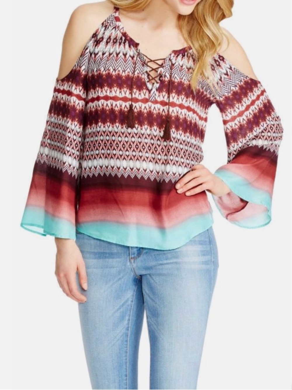 Jessica Simpson Multicolor Cold Shoulder Top